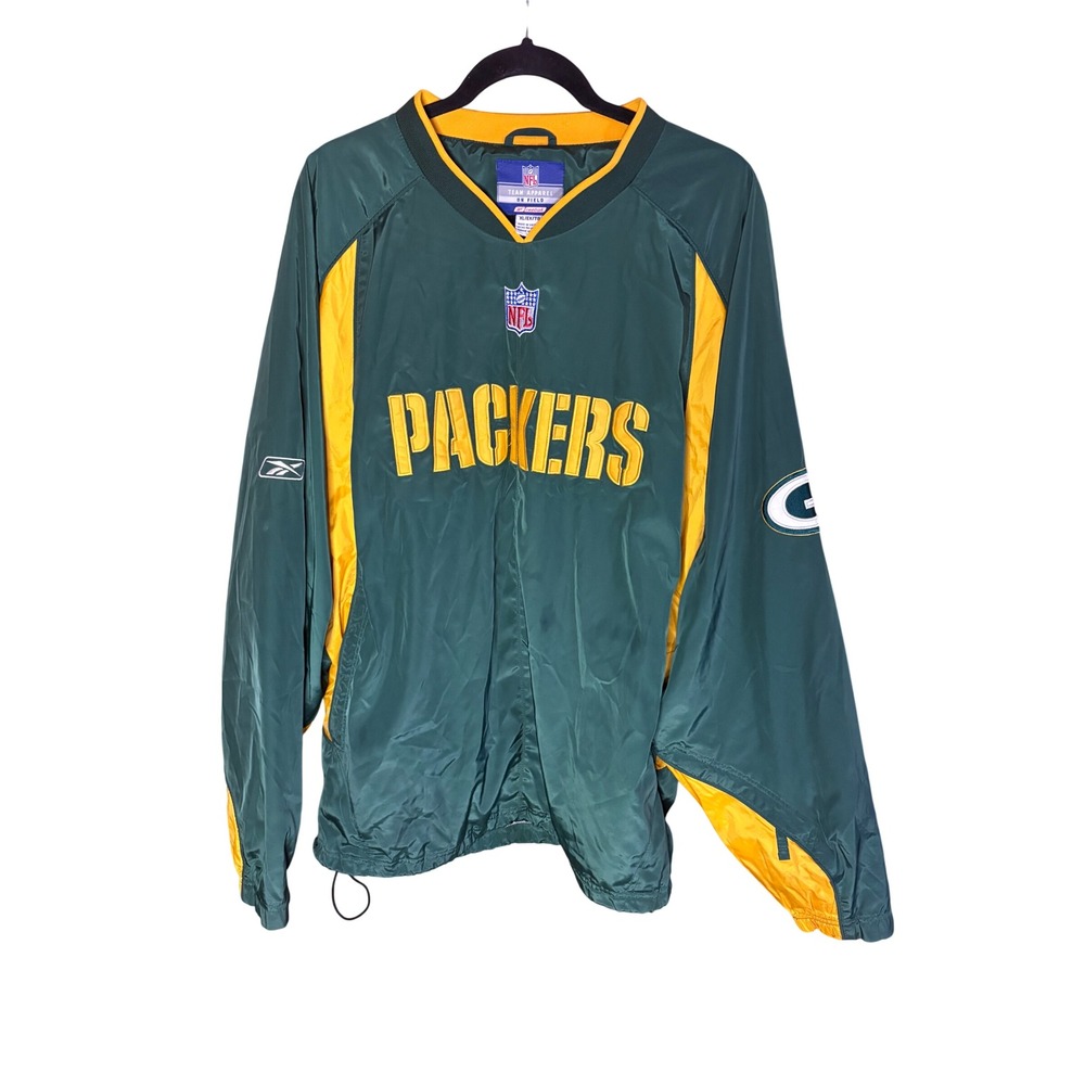Reebok Green Bay Packers NFL On Field Windbreaker Pullover Jacket Mens XL Green